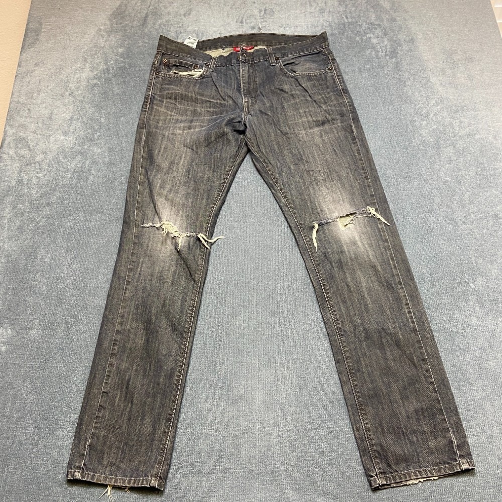 Denizen 216 Skinny Fit Jeans Men 34x32 Blue Denim Cotton Mid Rise Distressed